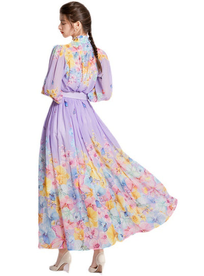 Long Sleeve Printed Shirt+Skirt Two Piece Suit