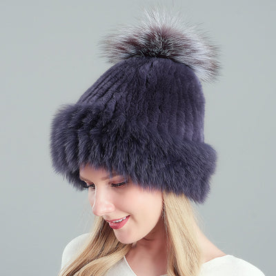Warm Winter Fox Fur Hat Fox Fur Ball Hat