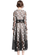 Mesh Butterfly Long Sleeve Embroidered Dress