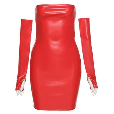 Bodycon Mini Leather With Gloves Party Dress