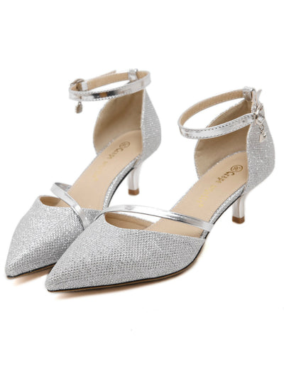 Silver Stilettos Heels Shoes Ankle Pumps Gold 