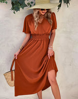 Solid Color Holiday Short Sleeve Dress