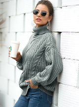 High Neck Thick Twist Turtleneck Sweater