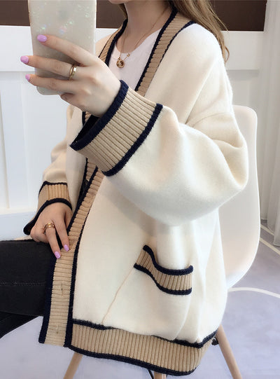 Women's Cardigan Knitted Korean Stripe Wool Sweater