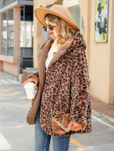 Hooded Loose Long Sleeve Leopard Print Cardigan Coat