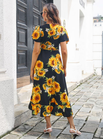 Holiday Printed Flounce Bohemian Dress