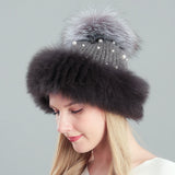 Thickened Rabbit Hair Blended Pearl Knitted Hat