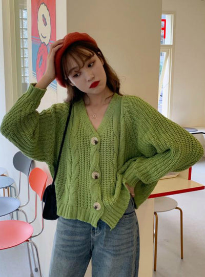 Button Long Sleeve Fashion Woman Small Sweaters