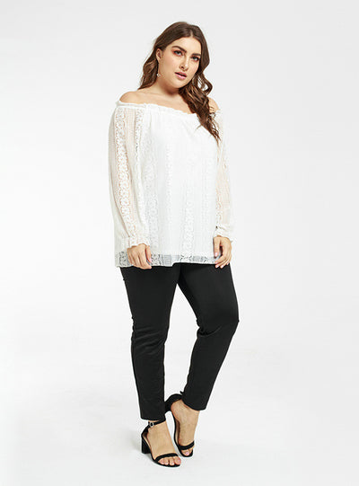 White Lace Long Sleeve Off the Shoulder Top
