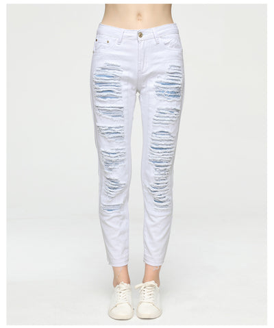 Straight Pants Worn Spliced White Jeans