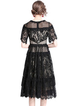 Round Neck Black Lace Short Sleeve Dress