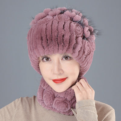 Rabbit Fur Straw Hat Scarf Two-piece Suit