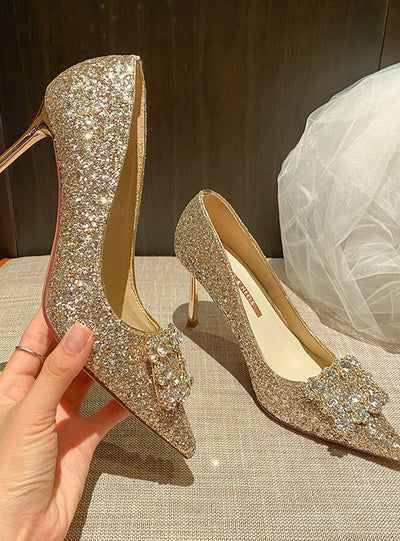 Pointed Sequins Bead Heel