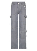 Gray Multi-pocket Low Waist Jeans