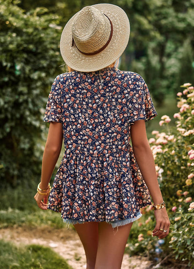 V-neck Temperament Printed Casual Shirt