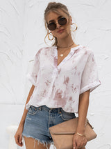 V-neck Tie-dyed Printed Chiffon T-shirt