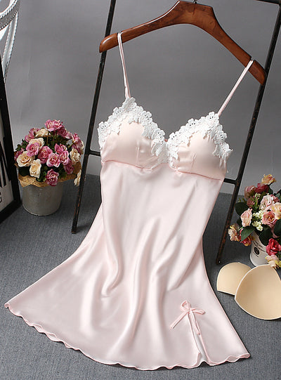 Ladies Sexy Nightdress Silk V-neck Floral Sleepwear