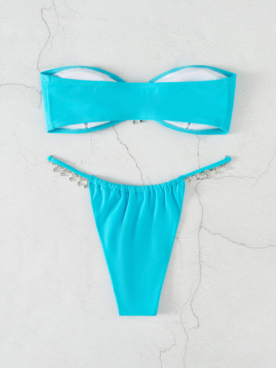 Tube Top Hollow Diamond Pendant Beach Swimsuit Bikini