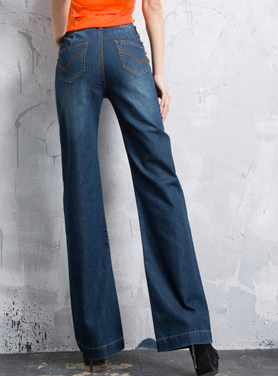 Wide Leg Denim Jeans Breasted Dark Blue