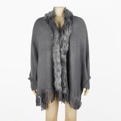 Fringed Cape Shawl Cape Cardigan Sweater