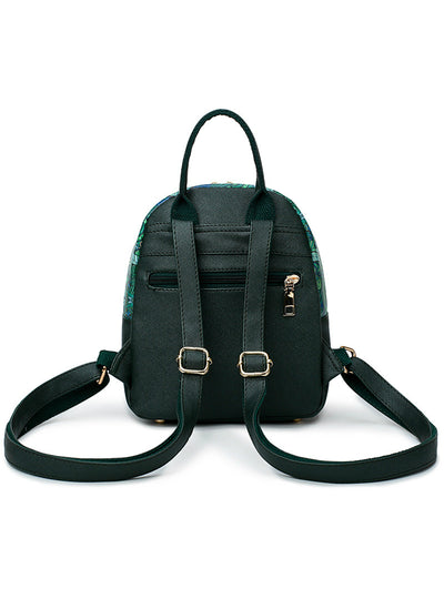 Green Forest Cartoon Print Women Classic Mini Backpack