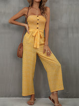 Tube Top Pocket Button Jumpsuit