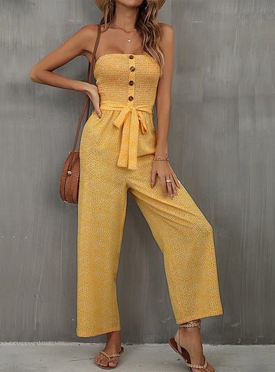 Tube Top Pocket Button Jumpsuit