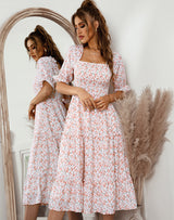 Square Short Sleeve Print Dress