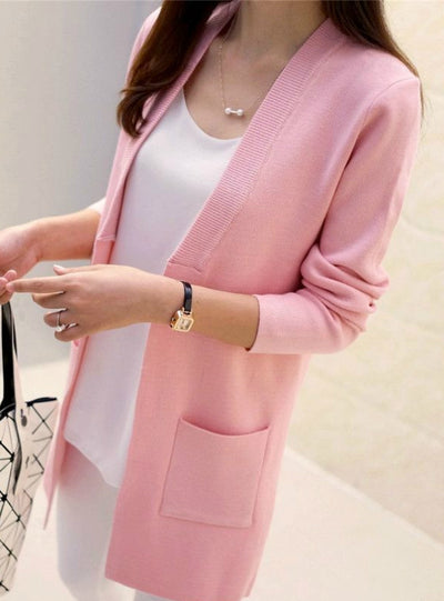 Long Cardigan Korean Slim Pocket Loose Knit Sweater