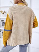 Single-breasted Contrast Atriped Sweater Cardigan Coat