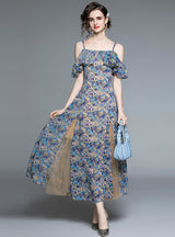 Women Strap Floral Chiffon Dress