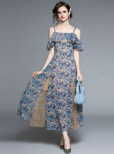 Women Strap Floral Chiffon Dress