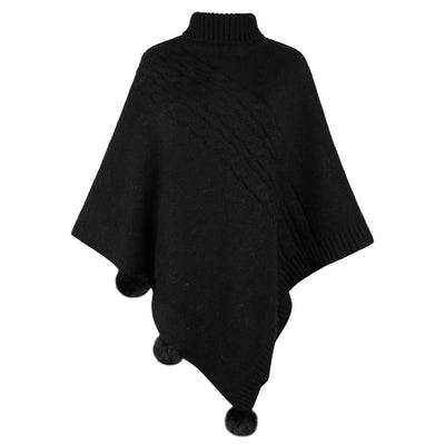 Turtleneck Fur Ball Cape Shawl