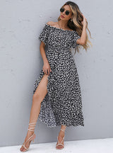 Short-sleeved Irregular Printed Dress