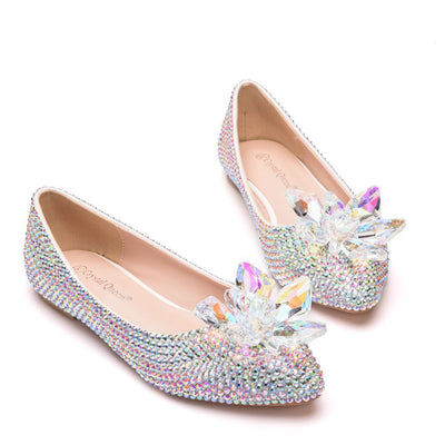 Rhinestone Pointed Glass Crystal Flower Wedding Shoes