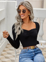 Square Neck Slim Knitted Long Sleeve T-Shirt