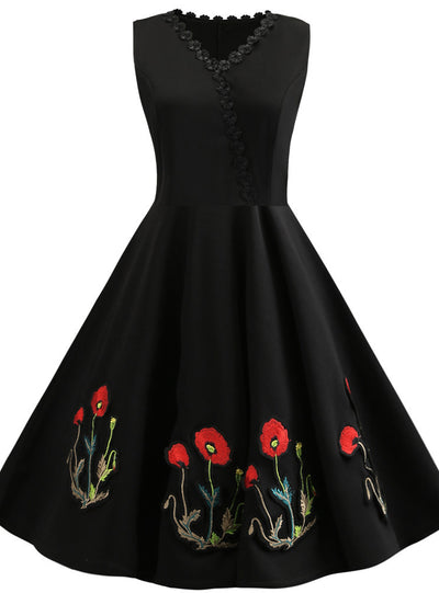 Black Flower Embroidered Dress