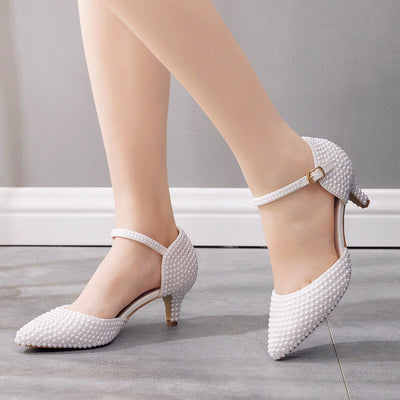 Women 5cm White Pearl Pointed Sandals