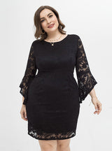 Plus Size Black Lace Long Sleeve Dress