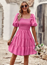 A-line Square Neck Short Sleeve Dress