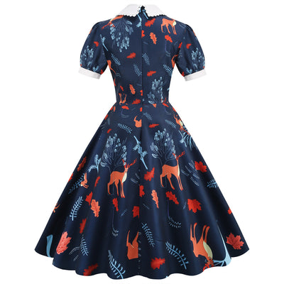 Printed Short Sleeve Doll Collar Printed Dress