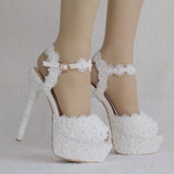 14cm White Lace Stiletto Sandals Wedding Shoes