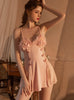 Ice Lace V-neck Pink Split Sling Nightdress