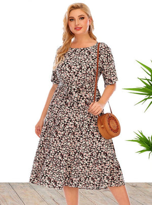 Plus Size Floral Short Sleeve Beach Dress