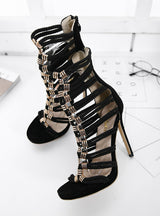 Strappy Ankle Boots Shoes Woman High Heel Stilettos