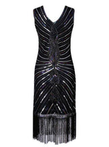 Mermaid V-neck Tassels Black Sequins Party Dress