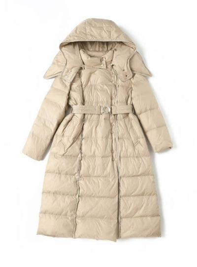 Over-the-knee Long Waist White Duck Down Coat