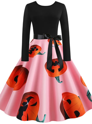 Halloween Pumpkin Print Retro Dress
