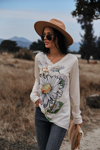 V-neck 3D Printed Top T-Shirt