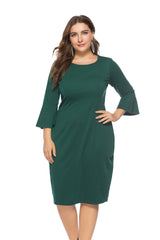Round Neck Slim Trumpet Sleeve Long Dress